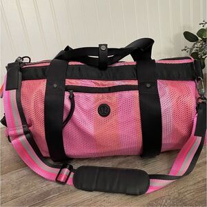 Lululemon Sweat it Out Pink Stripe Gym Duffle Bag